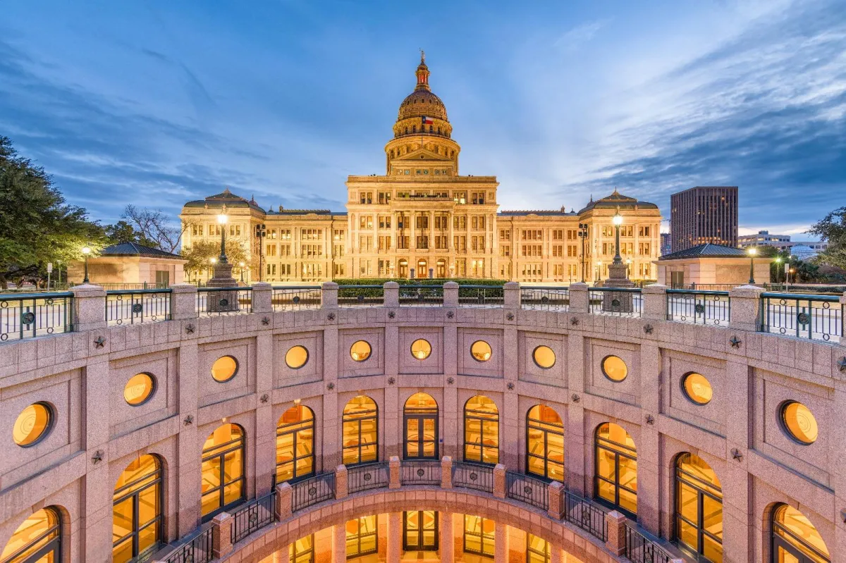 The Texas State Capitol at dusk